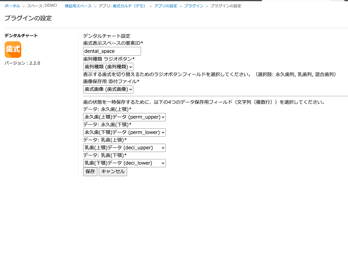 デンタルチャートの設定画面
